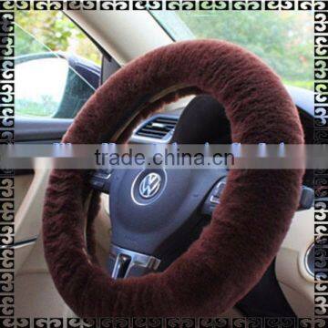 2016 Genuine Sheepskin Car Brown and Orange Steering Wheel Cover