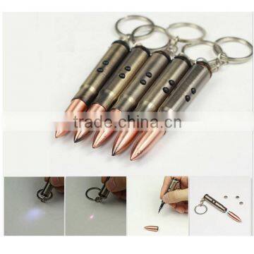 Metal laser LED light bullet keychain for gift