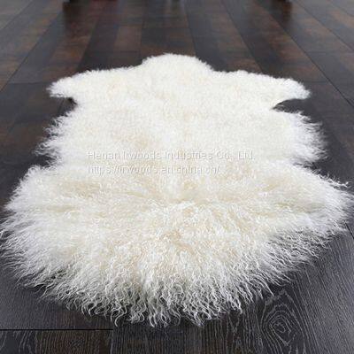 Mongolian Fur Tibetan Lambskin Sheepskin Throw Blanket Pelt Tan Beige Grey
