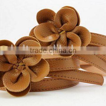 Fashion kids PU belt with PU flower buckle