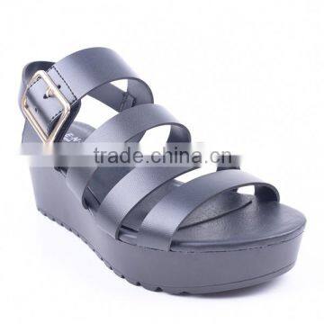 Factory Selling Womens Flat Platform Wedge Fancy Female Golden Buckle up Sandals photo-2