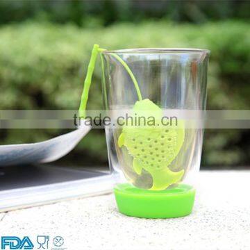 2015 new design silicone tea hold food grade silicone infuser funny fishing tea hold