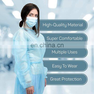 Disposable Blue Non Sterile Protection Clothing Non Woven Elastic and Knitted Cuffs Medical Isolation Gown photo-2