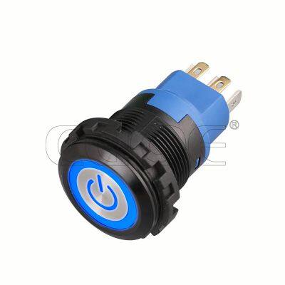 ip65 22mm flat ring illuminated and power symbol LED 1no1nc 48v waterproof power switch momentary