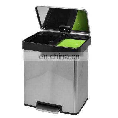 Proof Household Garbage Recycling Bin 2 Compartments / Stainless Steel Trash Can Print Customized 40L Carbon Steel Finger Accept