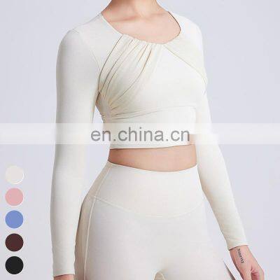 Custom Yoga Tops Quick Dry Warm Running Clothing Spelling Yarn Fixed Cup Sports Bra Gym Fitness Tshirt Yoga Crop Top For Women photo-3