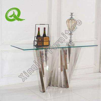 Dining room furniture stainless steel rectangle dining table glass top dinner tables