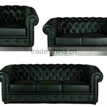 Replica European style genuine leather 1/2/3 seater Chesterfield sofa ,black color chesterfield sofa , chesterfield sofa set