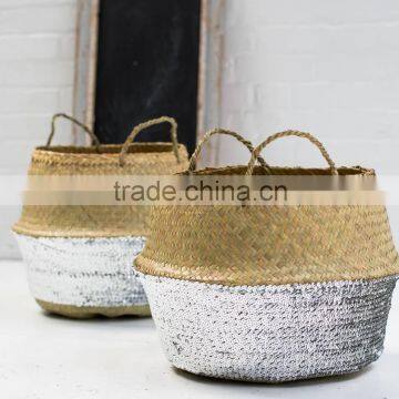 High quality best selling eco-friendly Silver Sequin Dipped Seagrass Basket from Vietnam