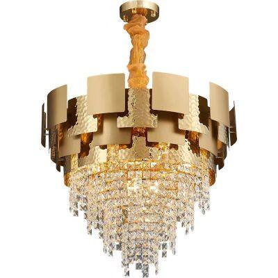 American Antique Brass Crystal Chandelier Modern Large Pendant Light