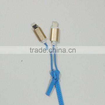 Zipper 2 In 1 Blue Color USB for Iphone For Samsung Charger Cable photo-3
