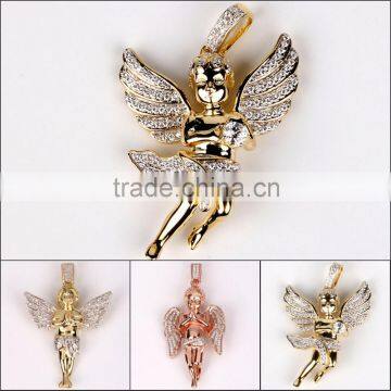 Hot sales hip hop 925 sterling silver angel chain pendant necklace jewellery