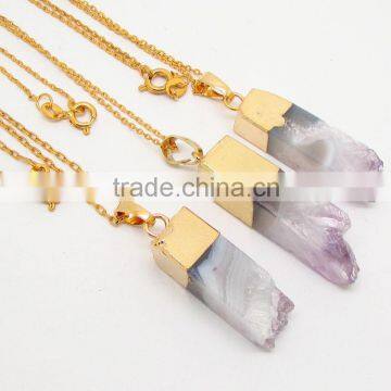 NE2314 Fashion gold dipped square amethyst column pendant necklace