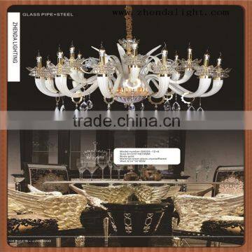 gold body fancy crystal chandelier with white glass arms