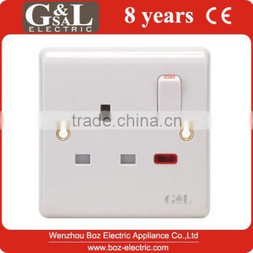 1 gang wall socket with neon/13A Switched socket with light Hot sale Wall Switch, British Standard