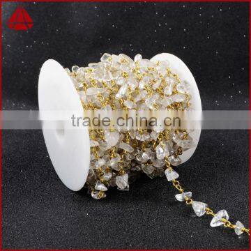 Silver & Gold Plated Clear Quartz Handmade Bead Wire Wrapped Rosary Chain Roll photo-3