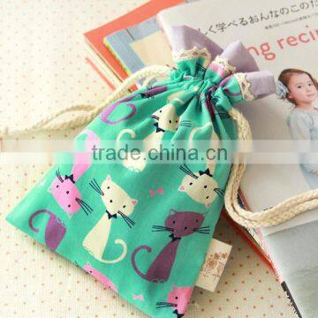 Promotional organic wholesale cotton fabric drawstring bag