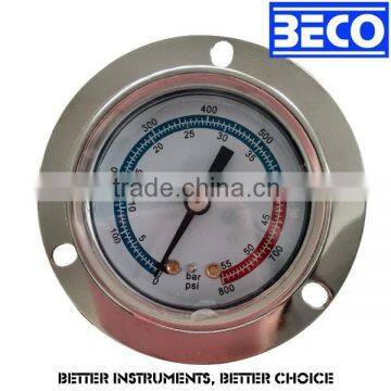 YTN-60BD Liquid filled Vibration-proof Pressure gauge / back panel mounting with front flange