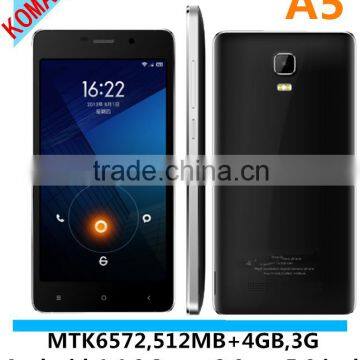 KOMAY Cheap android os 3g smart phone A5 mtk6572 dual core dual sim cards 5.0 inch screen 512mb+4gb smart mobile phone