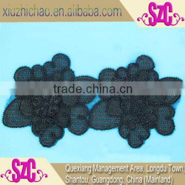 Hot sale black embroidered 3d flower bead pearl lace fabric