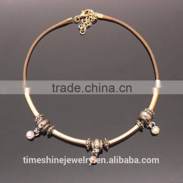 Best Selling Short Leather With Gold Metal Charms Necklace photo-2