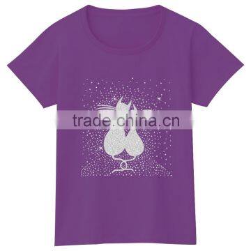 OEM Wholesale Glitter Rhinestone Cats Motif Shiny Bling Women Tshirt photo-5