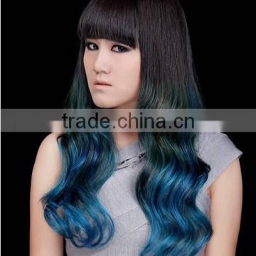 factory wholesale fashion women 100% brazilian remy human hair long wig with bang fringe ombre color wave curly virgin hair