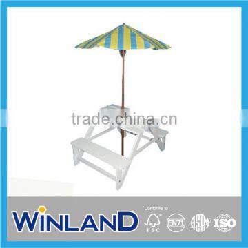 Kids Wooden Outdoor Table And Bench Set With Umbrella White