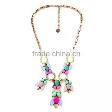 Drop Oil Colorful flower pendant necklace, metal chain necklace, multiple pendants necklace