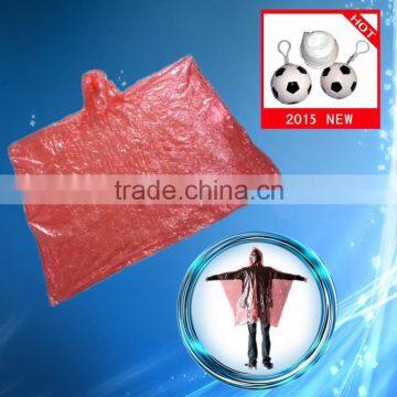 Standard size disposable waterproof PE poncho raincoat in football shaped plastic poncho ball