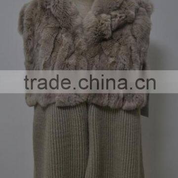 women fashion knitted real rex rabbit fur vest LK16F109