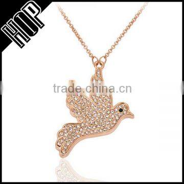 2016 jewelry trends women alloy gold plated rhinestone bird necklace