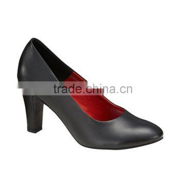 2016 High Fashion Round Toe Shape High Heel Ladies Breatheable PU Lining Comfortable Black Sheep Skin Pump Shoes