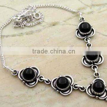 Genuine Black Onyx & .925 Sterling Silver Necklace Jewelry Wholesale Jewellery