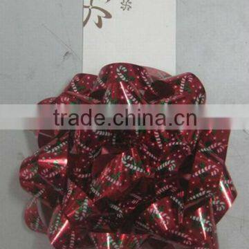 HOT SALE! 5" Red Customized Design Printing Candy Cane Poly Ribbon Gift Bow, Sticking Ribbon Bow