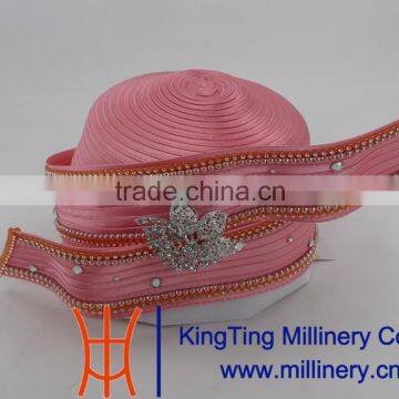 Pink Color With Broach Ladies Handbags and Church Hats photo-3