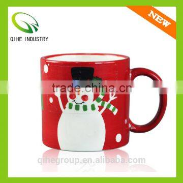 New big ceramic red mug with snowman print in Christmas