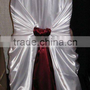 White satin self-tie chair cover & universal satin chair covers