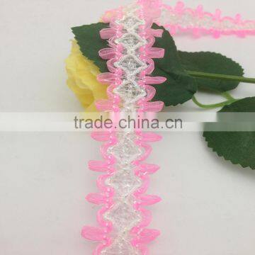 girl's garment accessories sewing craft elegant pink chiffon rose flower lace trim