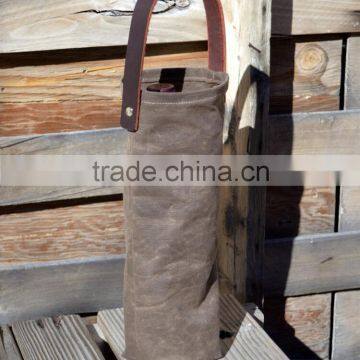 Custom Reusable Waxed Canvas Wine Tote Pattern With Leather Trim