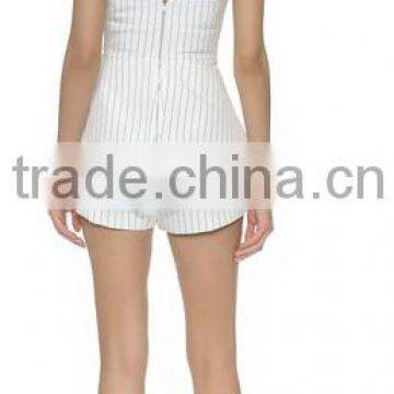 Women Strapless Bright Stripped Pleated Deign Short Jumpsuit With Plastic Bones Inside Visible Back photo-2