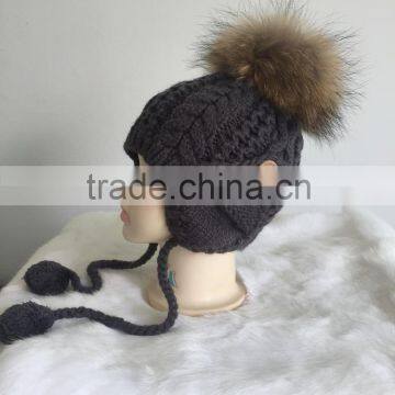 New Design Fur Pom Pom Hats Crochet Baby Hats Children Fur Bobble Hats