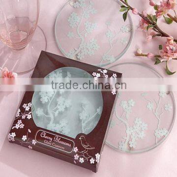 Wedding Favors Cherry Blossoms Frosted Glass Coaster