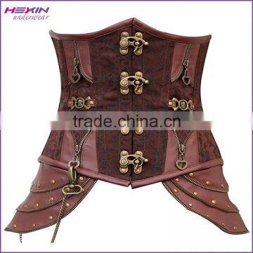 Brown Retro Gothic Steampunk Brocade Boned Big Women Corset Heavy Steel Chain Bustier TOP Underbust Corset                        
                                                Quality Choice