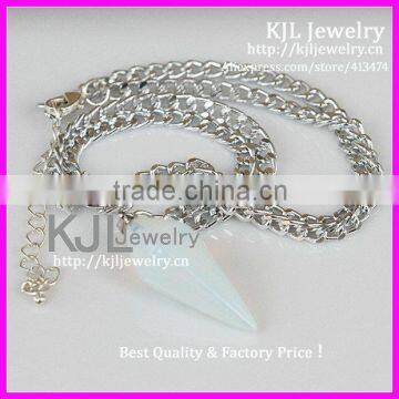 KJL-A0326 pyramid point druzy stone necklace jewelry,white opal quartz semi-precious stone pendant necklace