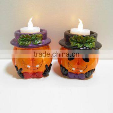 Smiling pumpkin shape ceramic halloween candle holder