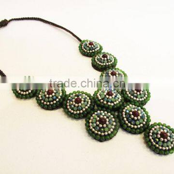 Green Crystal with mixed stone Wax thread necklace