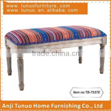 Bench for dressing&bedroom with ethnic pattern,Rubber wood frame and legs,TB-7537E