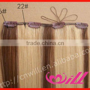 Pretty 18 Inch Color #6 Mixed #22 Remy Hair Clip In Hair Extension Silky Straight