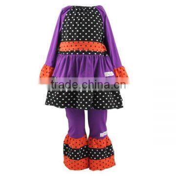 Hot Halloween 2016 oem service outfit dot ruffle pants & blank dot orange dress wholesale children's boutique clothing